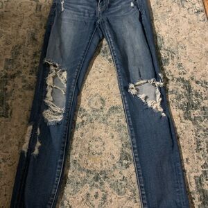 American Eagle Outfitters Blue Skinny Jeans with Distressed Details